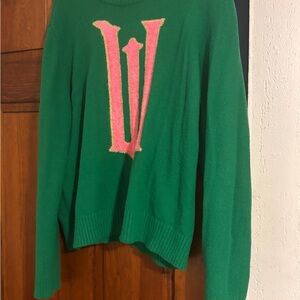 Vibrant Green Sweater with Pink Accent